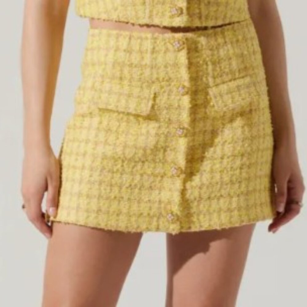 ASTR The Label Mavey Mini Skirt Tweed Boucle Yellow Large NWT Designer